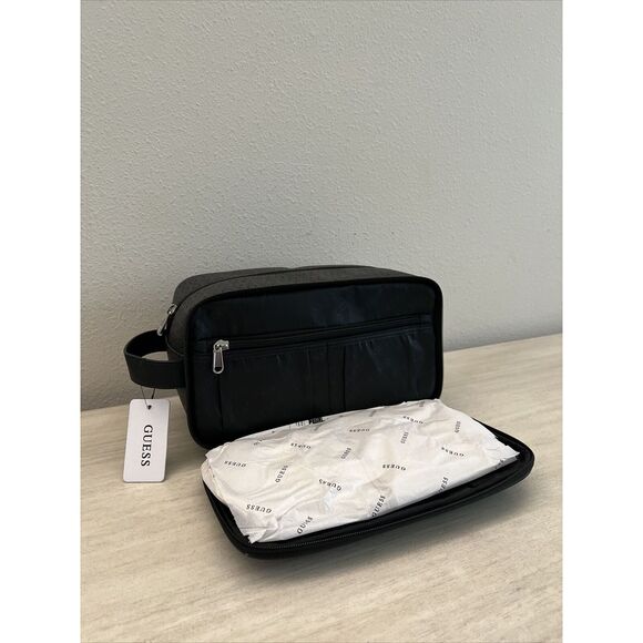 GUESS V7200082 COAL BLACK GRAY TOILETRY JUNCTION TRAVEL CASE DOPP BAG LOGO - Picture 3 of 11